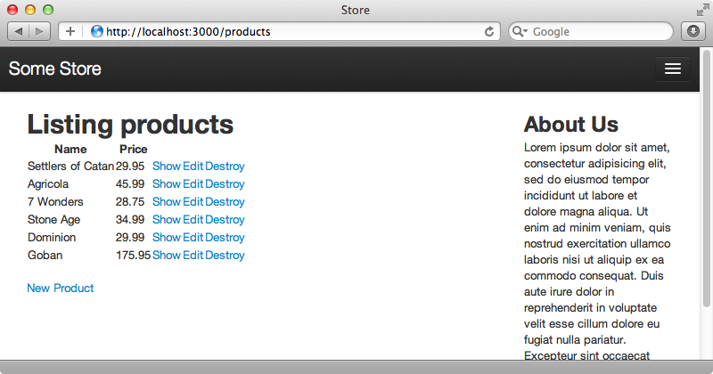 The products index page now shows a list of six products.