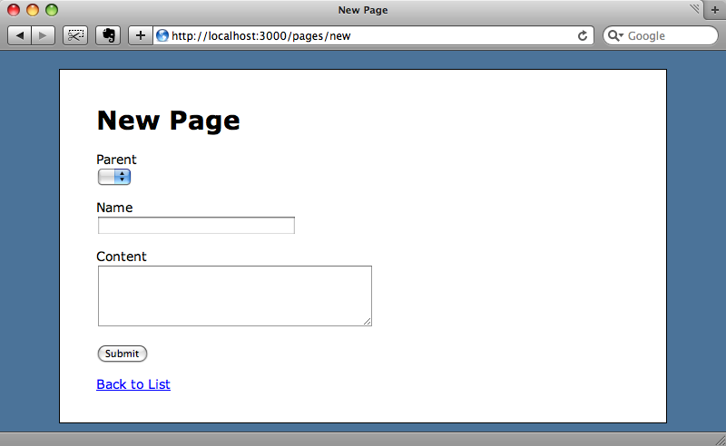 The page form now has a dropdown for the parent.