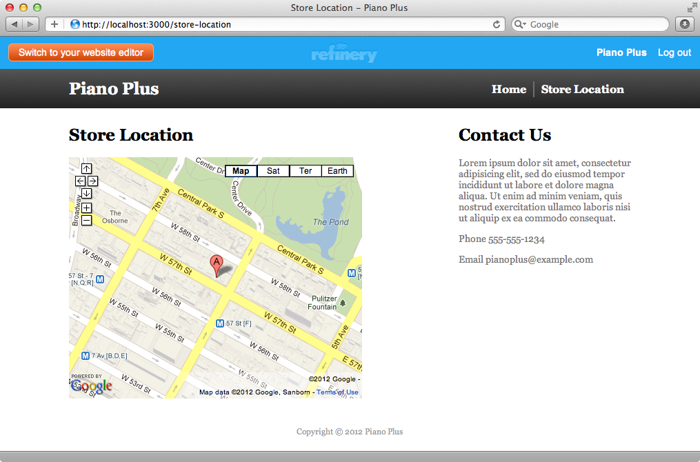 The location page showing the embedded map.