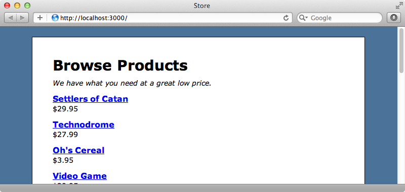 The home page of our store application.