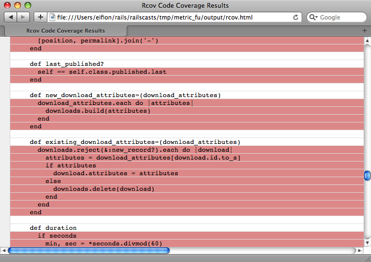 Code not covered by tests is shown in red.
