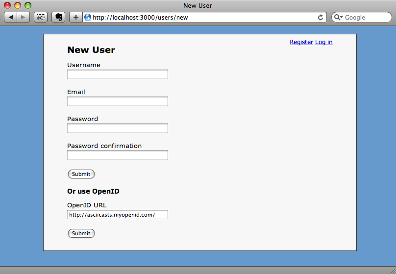 Registering with OpenID.