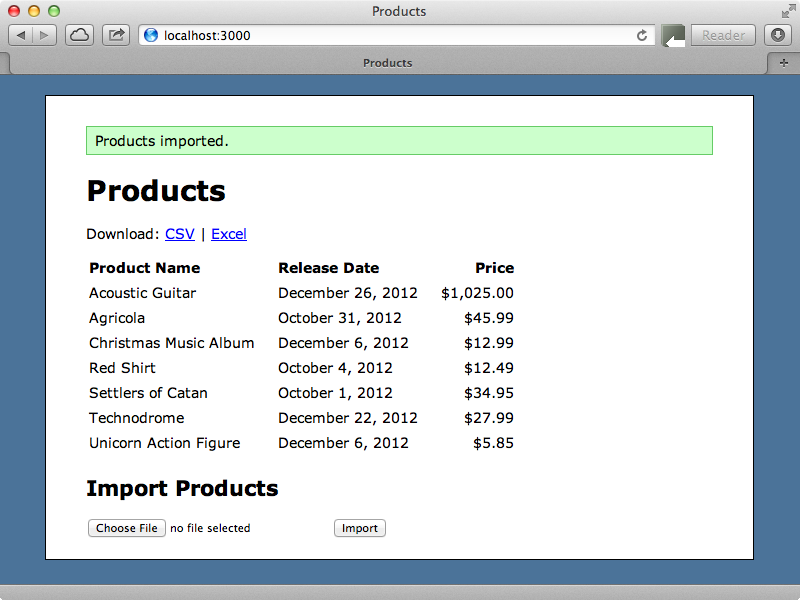 The data from the CSV file has been imported.