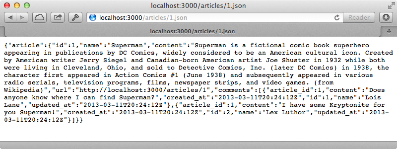 The JSON now includes the data for the associated comments.