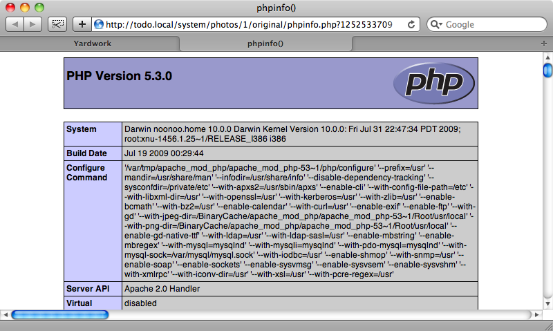 The PHP file has been executed on the server.