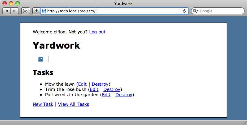 The yardwork project page.