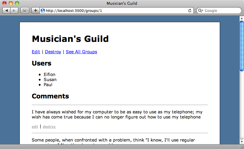 The groups page with the comments added.	