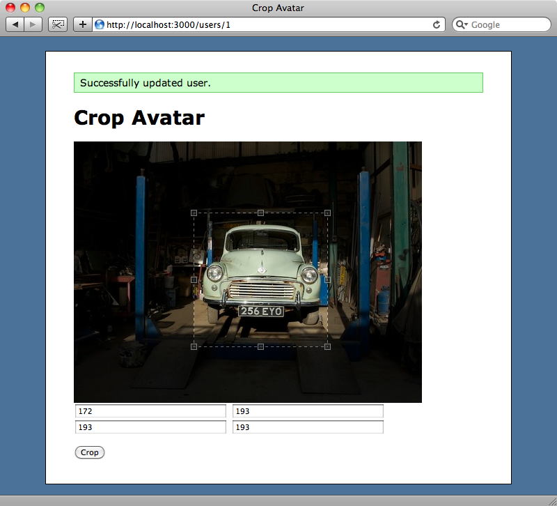 Selecting part of the image for cropping.
