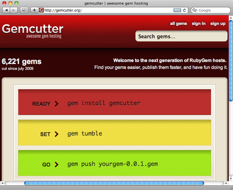 The Gemcutter home page.