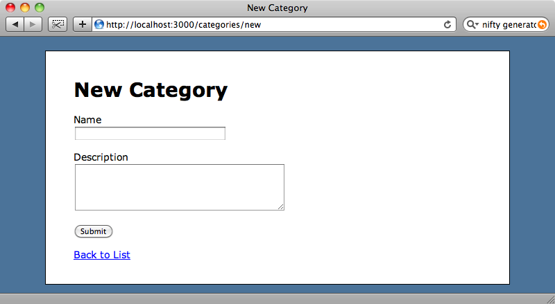 The default New Category page.