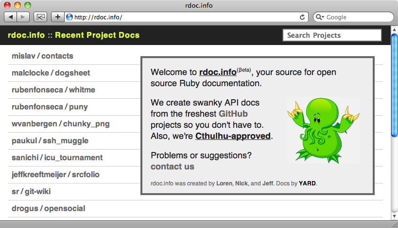 The rdoc.info home page.