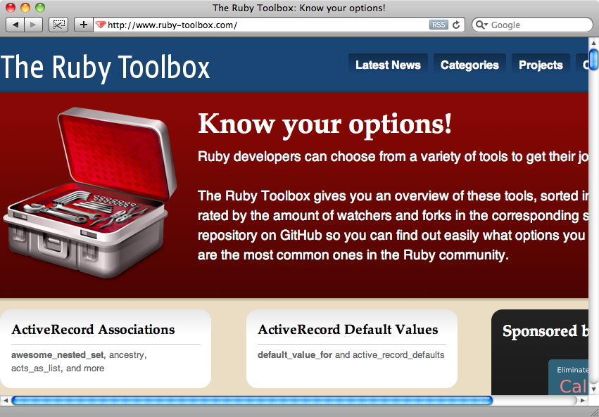 The Ruby Toolbox home page.