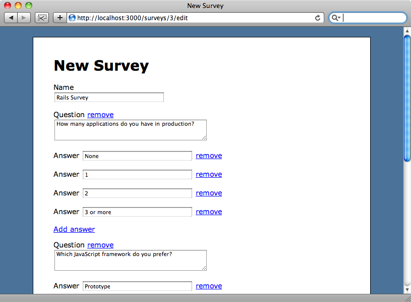The complex form for creating and editing surveys.