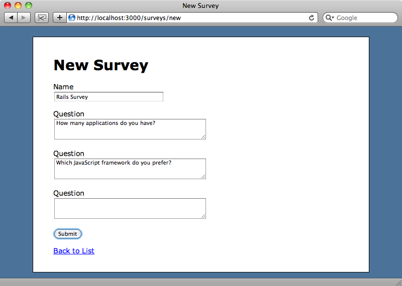 Filling in the new survey form.
