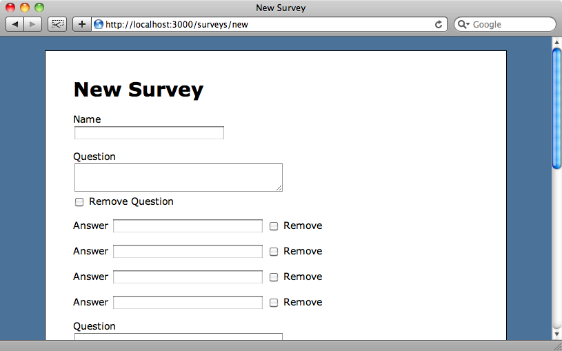 Answer fields are now shown in the survey form.