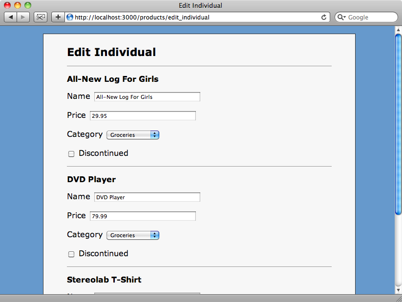 We now have form fields for each product.