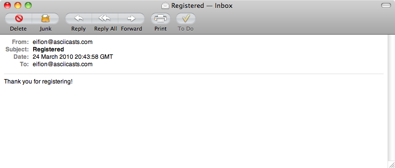 The registration email send from the application.