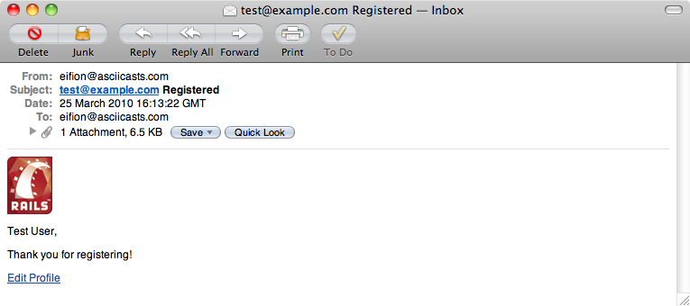 In development mode the email is now sent to us rather than the intended user.