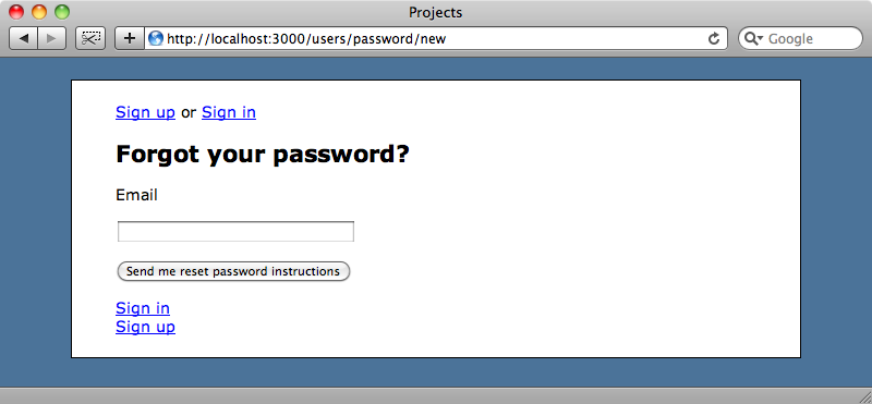 The reset password page.