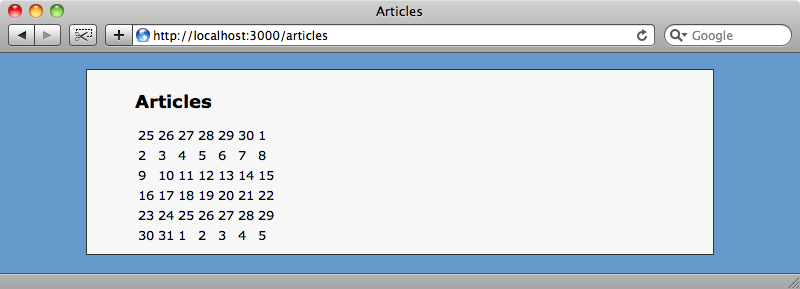 A very basic calendar generated by table_builder.