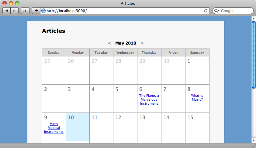 The articles are now listed in the calendar.