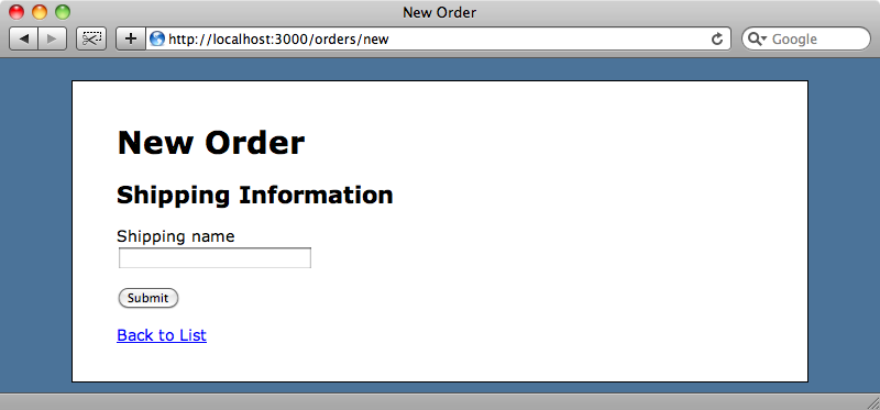 The order form now only shows the first step.