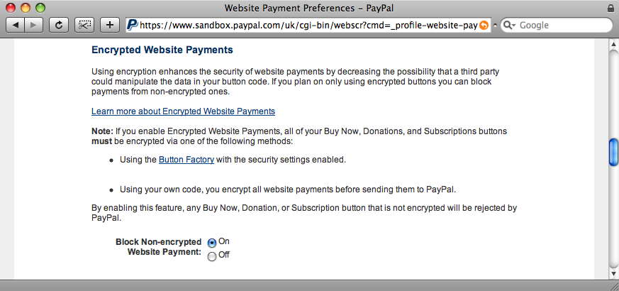 Turning off unencrypted payments.