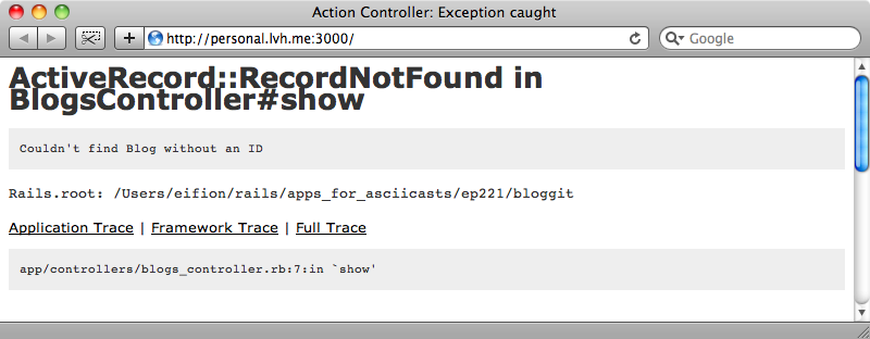 The show page throws an error because the controller expects as ID.