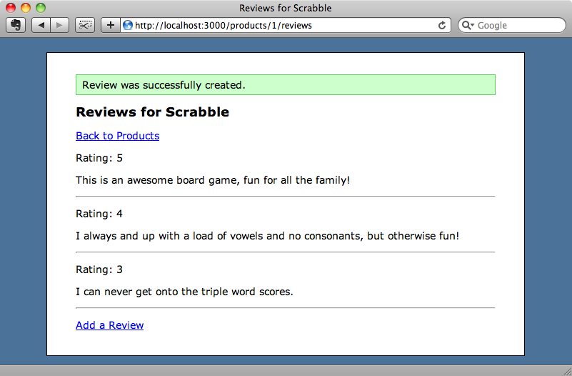After adding a review we're now redirected back to the reviews page.