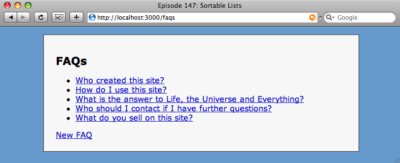 The page showing our list of FAQs.