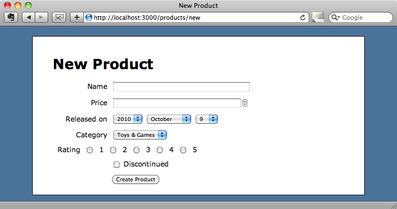 The rating field is now rendered as a series of radio buttons.