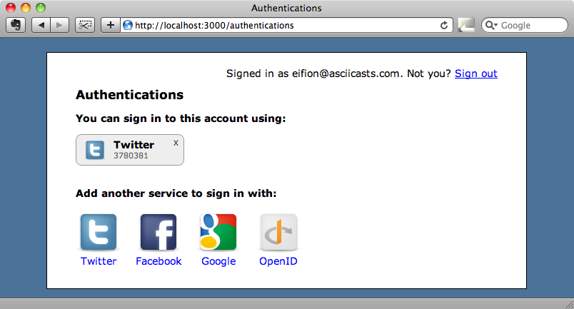 The authentication page after adding the icons.