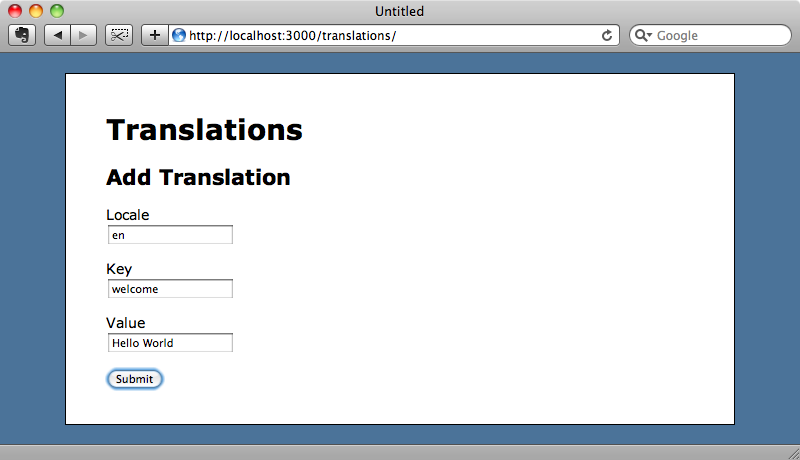 Adding the new translation through the admin interface.