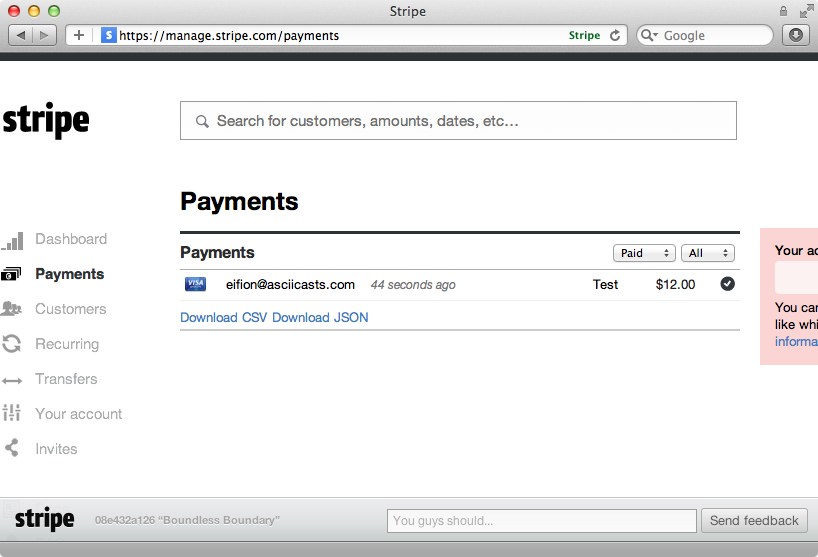 The recurring payment shown in the dashboard.