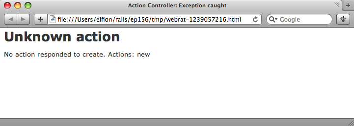 The application’s exception is shown in a browser window.