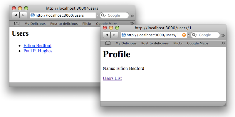 The index and show views for the User model.