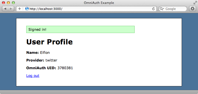 Profile information from the external provider is shown once we've logged in.