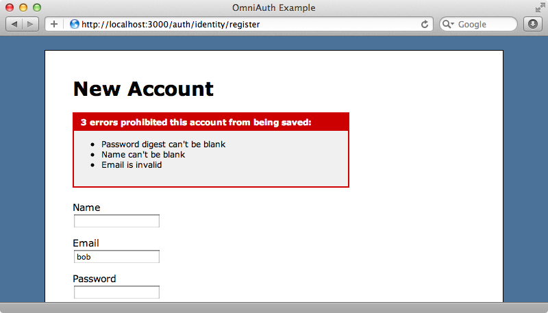 Our registration form shows validation errors correctly.